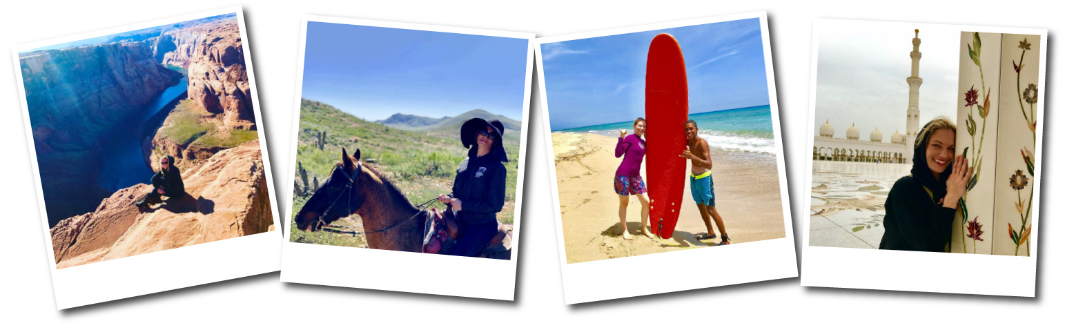 Poloroids of Dr. D's travels, the grand canton, riding a horse, surfing