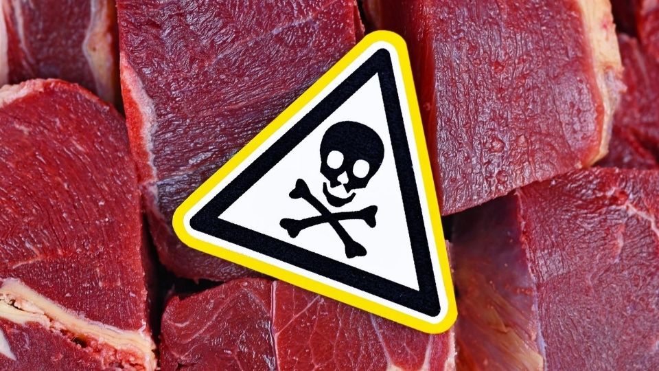 Red meat with a toxic biohazard sign